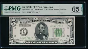 AC 1928B $5 San Francisco FRN PMG 65 EPQ Fr 1952-L GEM UNCIRCULATED - Picture 1 of 2
