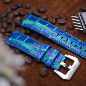 Blue Crocodile Leather Handmade Watch Strap Band - Picture 1 of 4