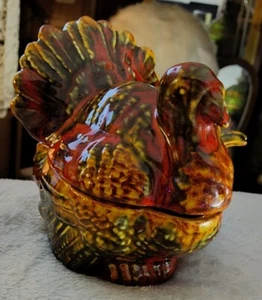 Turkey Ceramic Gravy Boat ladle vtg 1975 signed sauce dish thanksgiving holiday - Picture 1 of 7