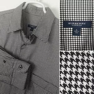 Burberry London Black & White Houndstooth Button Up Long Sleeve Shirt Men’s L - Picture 1 of 11