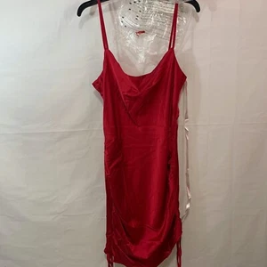 Missguided Women NWT Tall Red Cowl Neck Ruched Side Satin Mini Dress Size US 8 - Picture 1 of 7