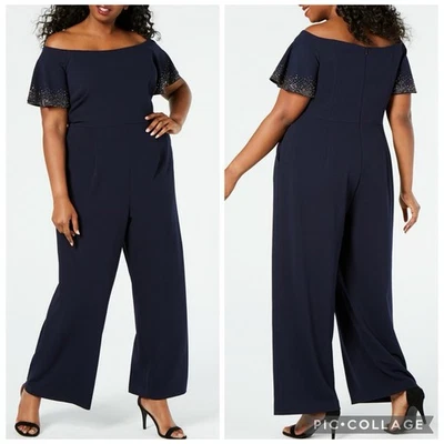 Mono Calvin Klein Azul Marino Mangas Adornadas Talla 14 - Hombro Descubierto Pierna Ancha Foto 1 de 4