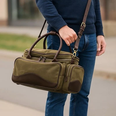 Bolsa de viagem vintage Gokey verde oliva lona encerada couro (EUA) - Imagem 1 de 4