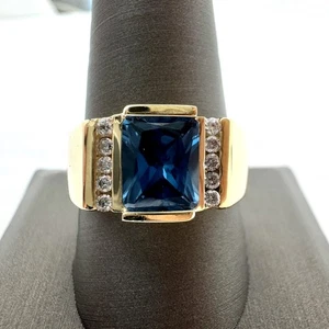 Ring 14 Karat 585 Gelbgold 8,1 g blauer Stein Größe: 10! (WMP015196) - Bild 1 von 12