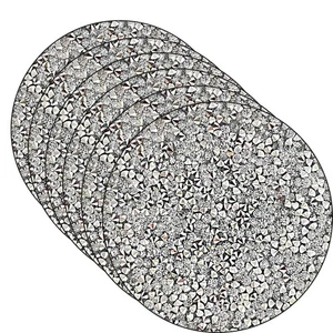 Silver Placemats Set of 6 Crushed Diamond Decor Silver Heat Resistant Mat Rhi... - Bild 1 von 7