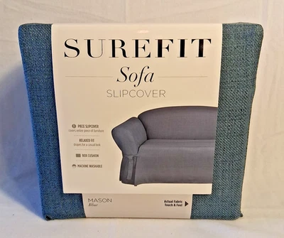 Surefit Sofa Slipcover 1 Piece Fits 74" to 96" Sofas Relaxed Fit Mason Blue NEW - Image 1 of 4