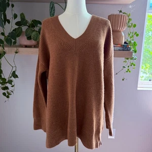 Rachel Zoe 100% Merino Wool Brown Ribbed Sweater L Luxury Fall Neutral Classic - Picture 1 of 6