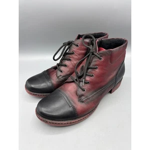 Botas Remonte Talla 38 Mujer Rojo Negro Cuero Con Cordones Tobillo Grunge Moto - Imagen 1 de 7