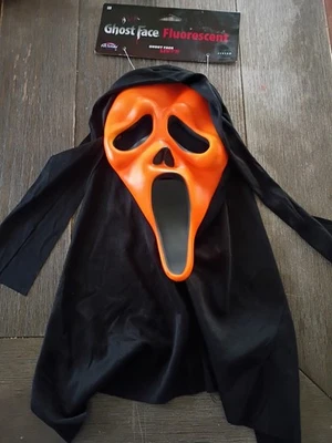 Orange Fluorescent Ghost Face Mask Adult Costume Accessory NEW Scream 2022 - Image 1 of 4