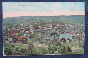 1911 Cumberland Maryland Vogelperspektive Postkarte & Flaggenstempel - Bild 1 von 2