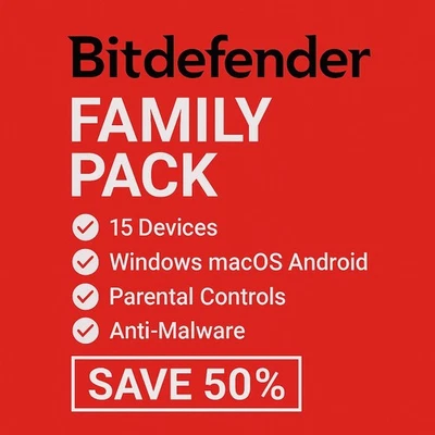 Bitdefender Family Pack - 1 Year 15 Devices + FREE Daily VPN - Image 1 of 4