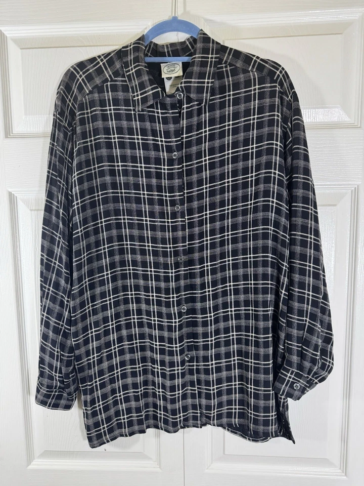 Camisa de vestir Laura Ashley abotonada para mujer a cuadros viscosa nailon talla 10 hecha en Reino Unido Foto 1 de 4