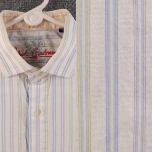 Bordado Robert Graham Azul Amarillo Pastel Rayas Manga Larga Mediana Abotonada - Imagen 1 de 24