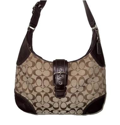 Bolso Hobo de Hombro Coach Hamptons Beige Marrón Jacquard Cartera Lona Y2K # F12640 Foto 1 de 4