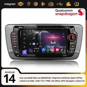 Qualcomm 8GB+128GB Android 14 Carplay DAB+ Autoradio Navi USB DSP Für SEAT IBIZA - Bild 1 von 19