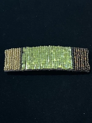 Vintage Seed Bead Green & Brown Hair Barrette Clip - Image 1 of 4