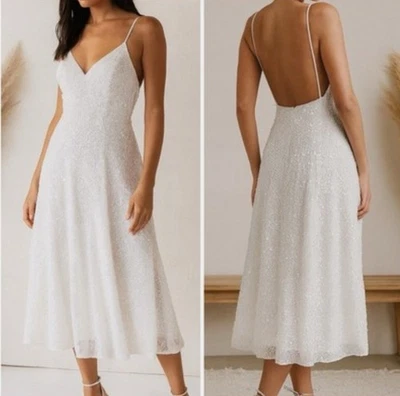 NWT ASOS EDITION Eva Embellished Cami Midi Wedding Dress in Ivory Size 2 Bridal - Image 1 of 4