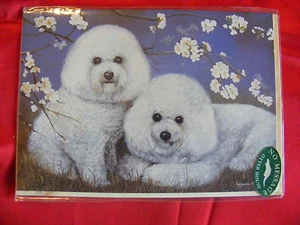 CARTE + ENVELOPPE - chien 2 BICHONS FRISES - Picture 1 of 1