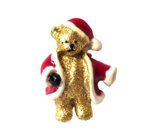 Christmas Gold Bear w/ Santa Hat & Jacket Brooch Pin - Picture 1 of 2