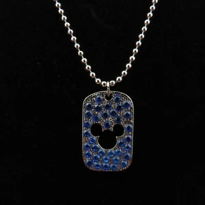 Disney Mickey Mouse Head Cutout Silvertone Dog Tag W/ Blue Rhinestone Necklace - Picture 1 of 15
