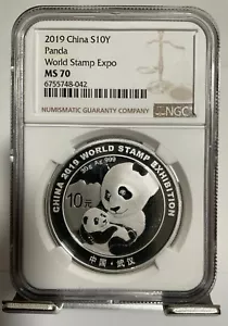 NGC MS70 2019 China 10YUAN SELLO MUNDIAL Expo moneda Panda Plata 30g Con Certificado de Autenticidad - Imagen 1 de 2