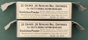 WESTERN CARTRIDGE CO. .38 REVOLVER BALL PRE-WW I NEW REPLICA 20 RD MUNITION BOXEN - Bild 1 von 9