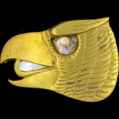 XL Latón Águila Pájaro Veterano Motociclista Cazador Vaquero Occidental Hippie De Colección Hebilla de Cinturón Foto 1 de 2