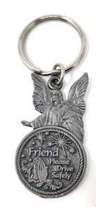 Vintage Metal Religious Friend Please Drive Safely Religious Key Chain Angel - Picture 1 of 4