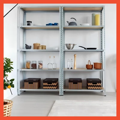 Scaffale in Metallo e Legno Scaffalatura Metallica Zincato 5 Ripiani Soggiorno - Immagine 1 di 4