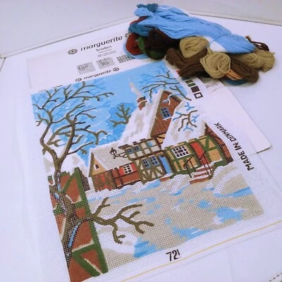 Marguerite Broderi Denmark #721 Winter Homes Painted Canvas Needlepoint Kit Open - Image 1 of 4