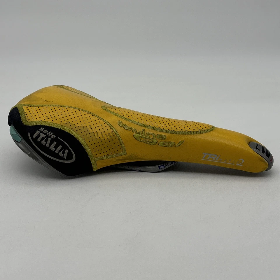 Vintage Selle Italia TRi Matic 2 Yellow Leather Genuine Gel Saddle Bike Seat - Image 1 of 4
