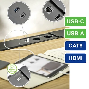 Moderne Tischsteckdose / Aluminium / USB-A / USB-C / LAN / HDMI - Bild 1 von 16