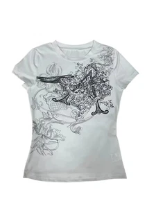 Y2K Canotta Bianca Donna Vintage Stampa Grafica Streetwear xs/s/m/L - Foto 1 di 2