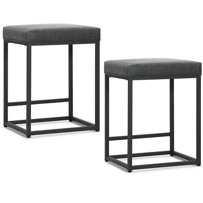 24" Bar Stools Set of 2 Upholstered Counter Height Backles Kitchen Dining Chairs - Image 1 of 4