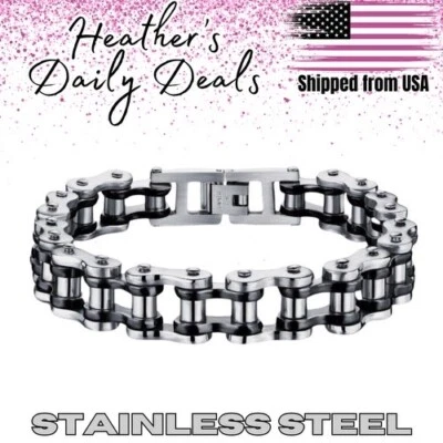 Pulsera Hombre Acero Inoxidable Bicicleta Cadena Motociclista Motociclista Plateada Negra 22CM Foto 1 de 4