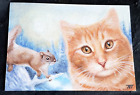 Original ACEO OIL PAINTING TABBY CAT KITTEN & SQUIRREL IN A TREE realism