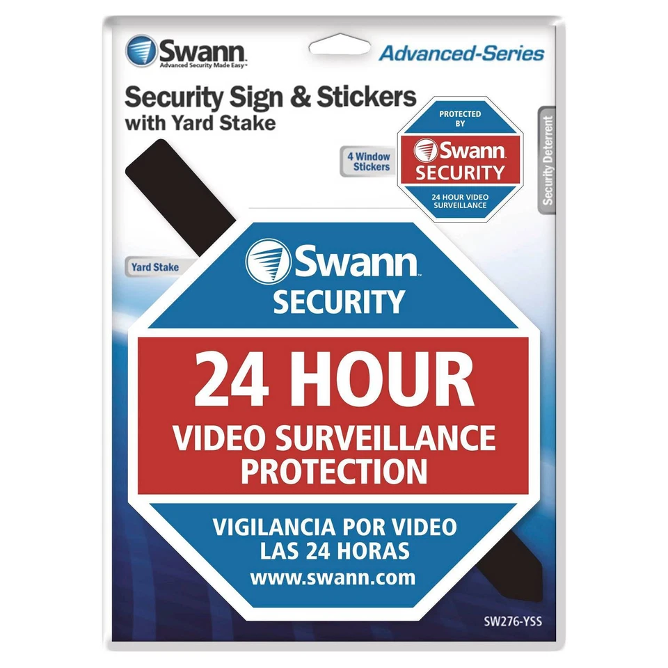 Swann Security Sign Stickers With Yard Stake 220mm Diameter Sw276-yss
