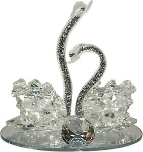 Crushed Diamond Silver Sparkle Love Making With Twin Swan Ornament Home Decor