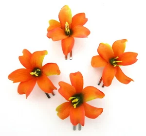 Lot de 4 pièces 2 pouces clip fleur de lys orange tropical, updo, mariage, fête - Photo 1/2