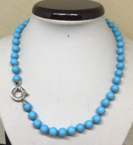 COLLANA CON  SFERE TURCHESI CON MOSCHETTONE E COPPIGLIE IN ARGENTO 925 - Foto 1 di 10