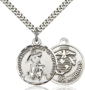 925 Sterling Silber Schutzengel Marines Militär Katholische Medaille Halskette - Bild 1 von 1