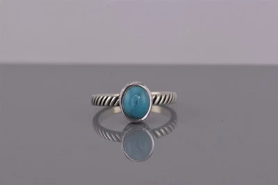 Anillo Banda Acanalada Espiral Turquesa Azul Ovalado Plata de Ley 925 Talla: 9 Foto 1 de 4
