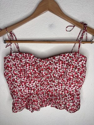 J. Crew Cropped Bustier Peplum Top em Liberty® Eliza's tecido vermelho floral tamanho 10 - Imagem 1 de 4