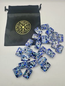 Runensteine blau Glitzer Obsidian Infused Geschenkset inklusive Beutel - Bild 1 von 5