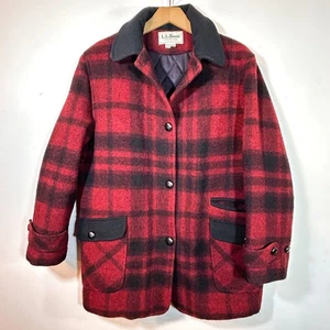 Cappotto lana vintage LL Bean donna M rosso nero a quadri made in USA - Foto 1 di 8