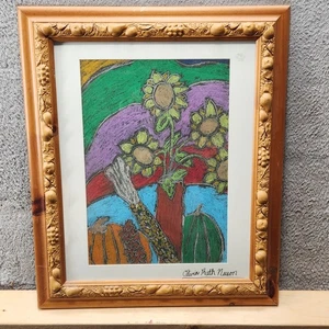 Vintage Sunflowers Still Life Pastel Art Signed Olivia Ruth Neson Framed Artwork - Picture 1 of 12