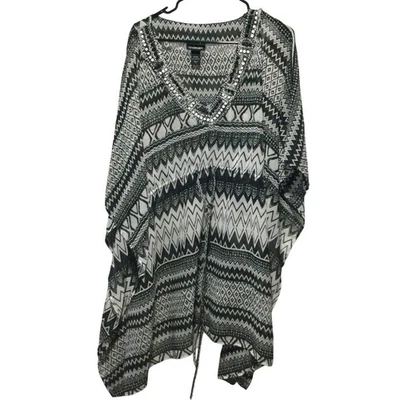 Lane Bryant Black White Beaded Sheer Geometric Print Cover Up Plus Size 22/28 - Image 1 of 4