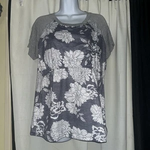 Ekouaer Blouse Top Womens Large Floral Print Short Sleeve Gray Nursing - Picture 1 of 2