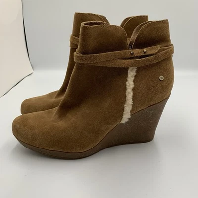 Ugg Mujer Alexandra Cuña Botín Al Tobillo Gamuza Cestaño Forro Sherling Cremallera 9.5 Foto 1 de 4