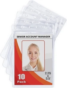 Plastic Waterproof ID Badge Holders (Clear, 2.25x3.5 Inch, 10 Pack), Vertical Ha - Picture 1 of 5